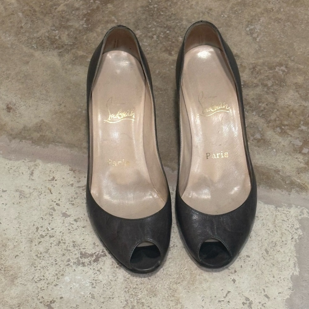 Christian Louboutin Black Peep-Toe Heels Classic Design